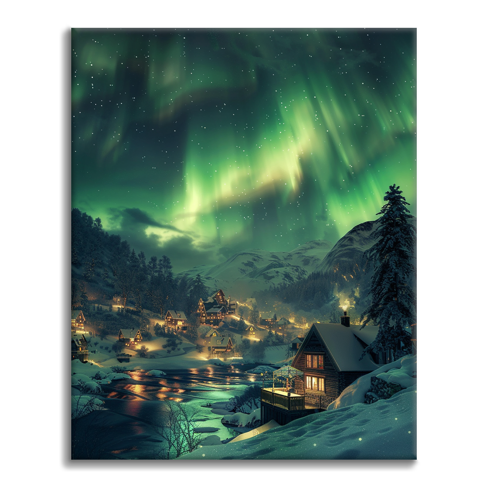 By Village Under The Aurora - Måla Efter Siffror