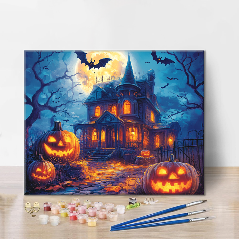 Pumpkin Spökhus - Måla Efter Siffror