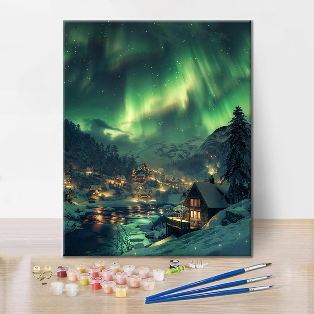 By Village Under The Aurora - Måla Efter Siffror