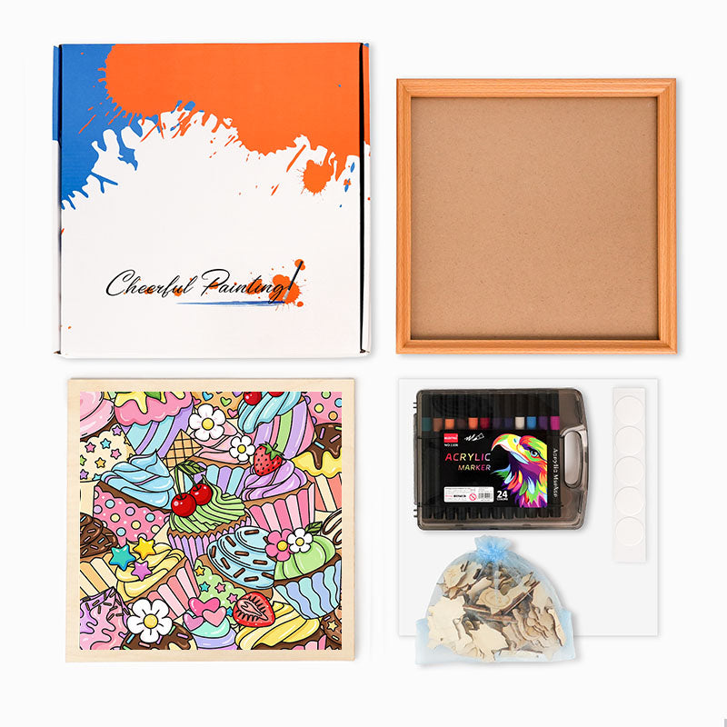 Söta muffins - Träpussel att färglägga