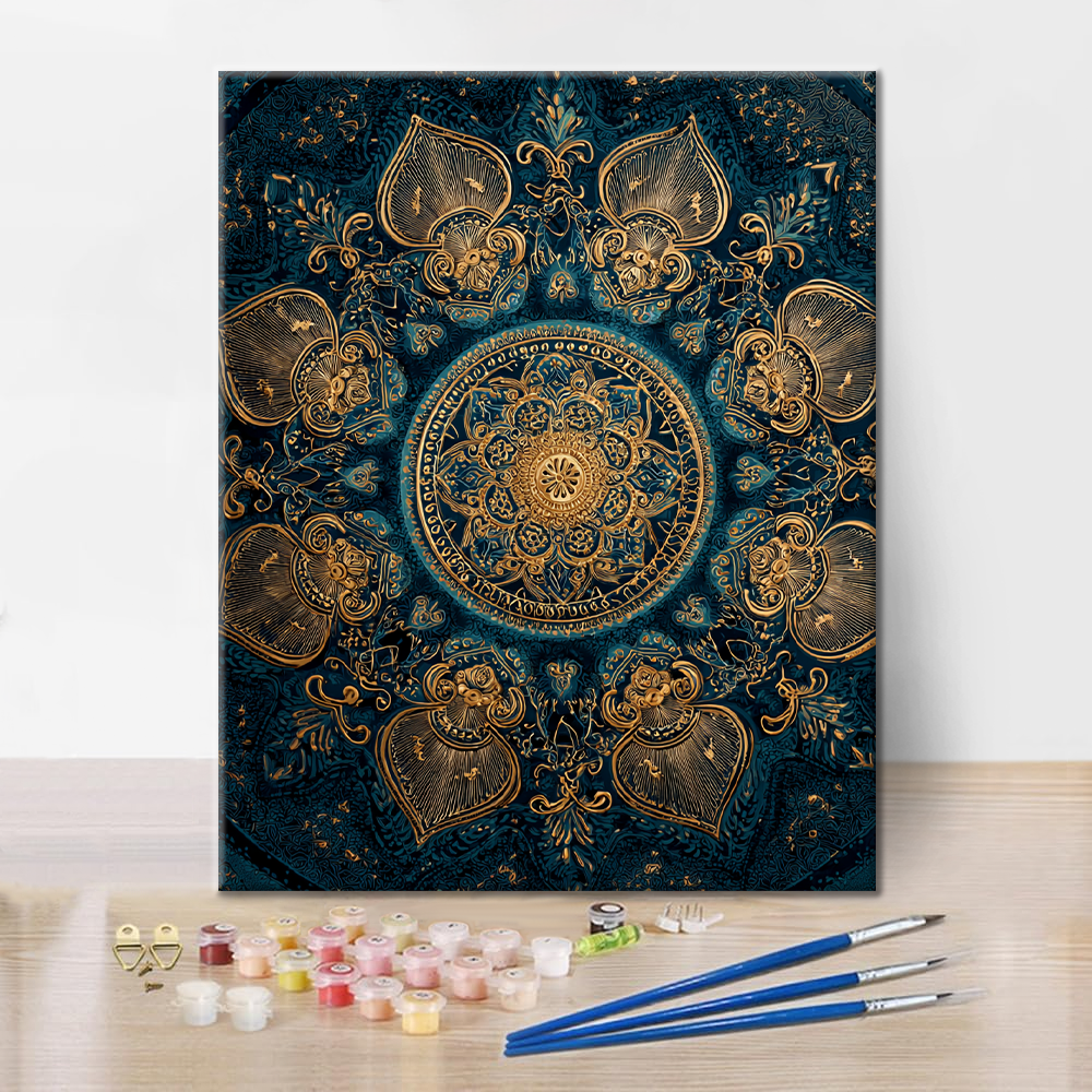 Gyllene Lotus Mandala - Måla efter siffror