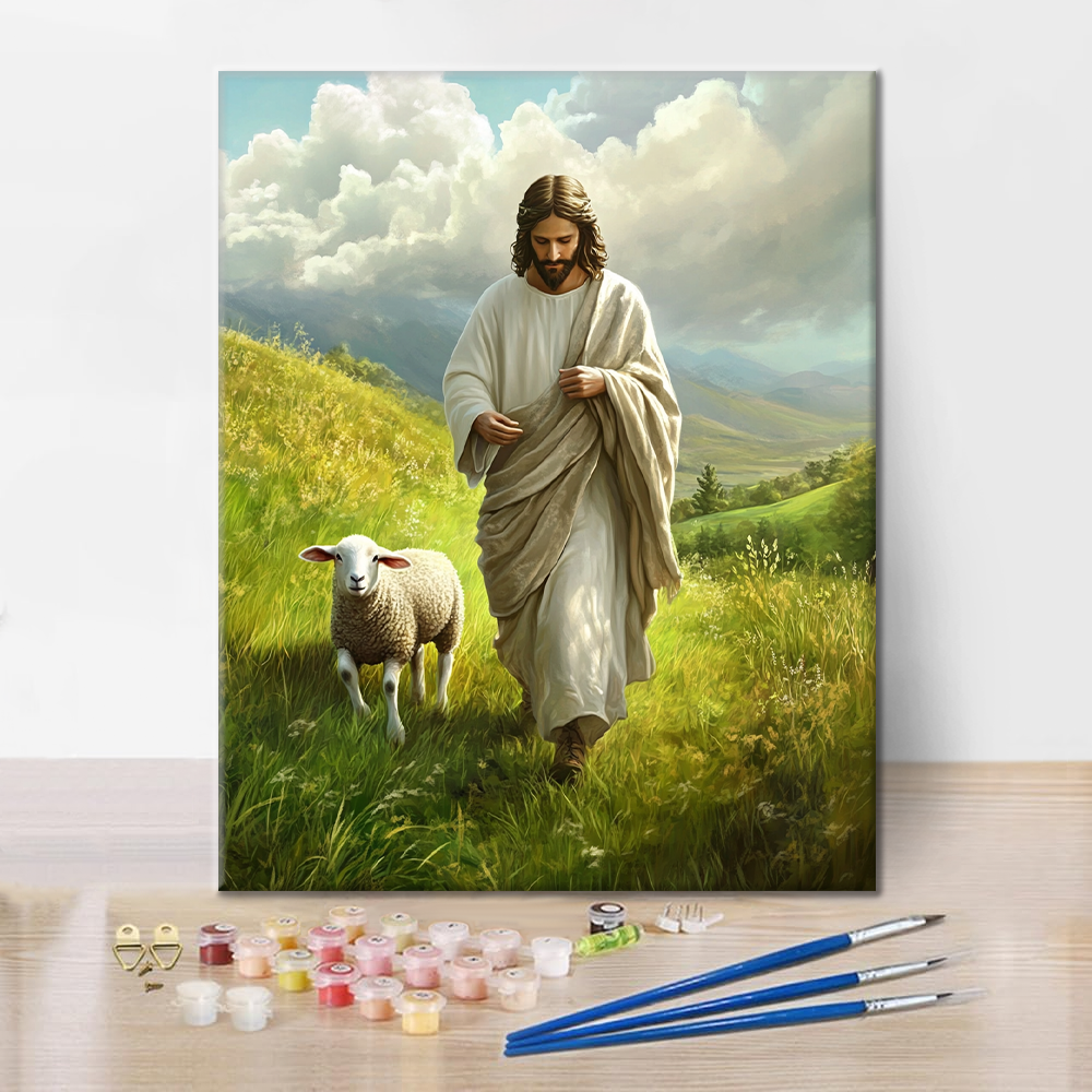 Jesus och får - Måla efter siffror