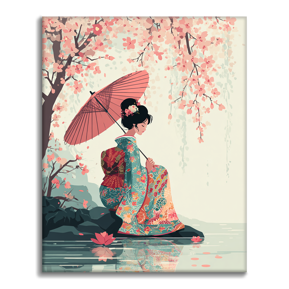 Sakura Paraply - Måla efter siffror