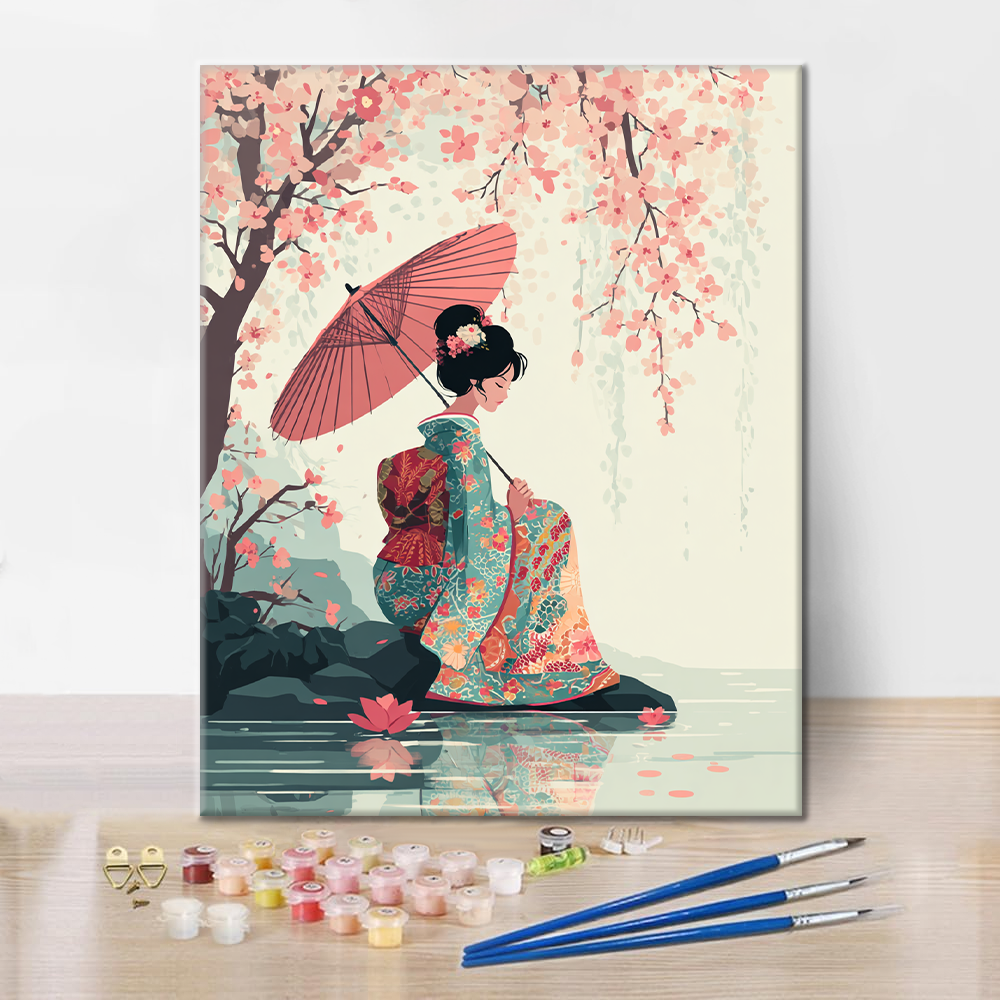 Sakura Paraply - Måla efter siffror