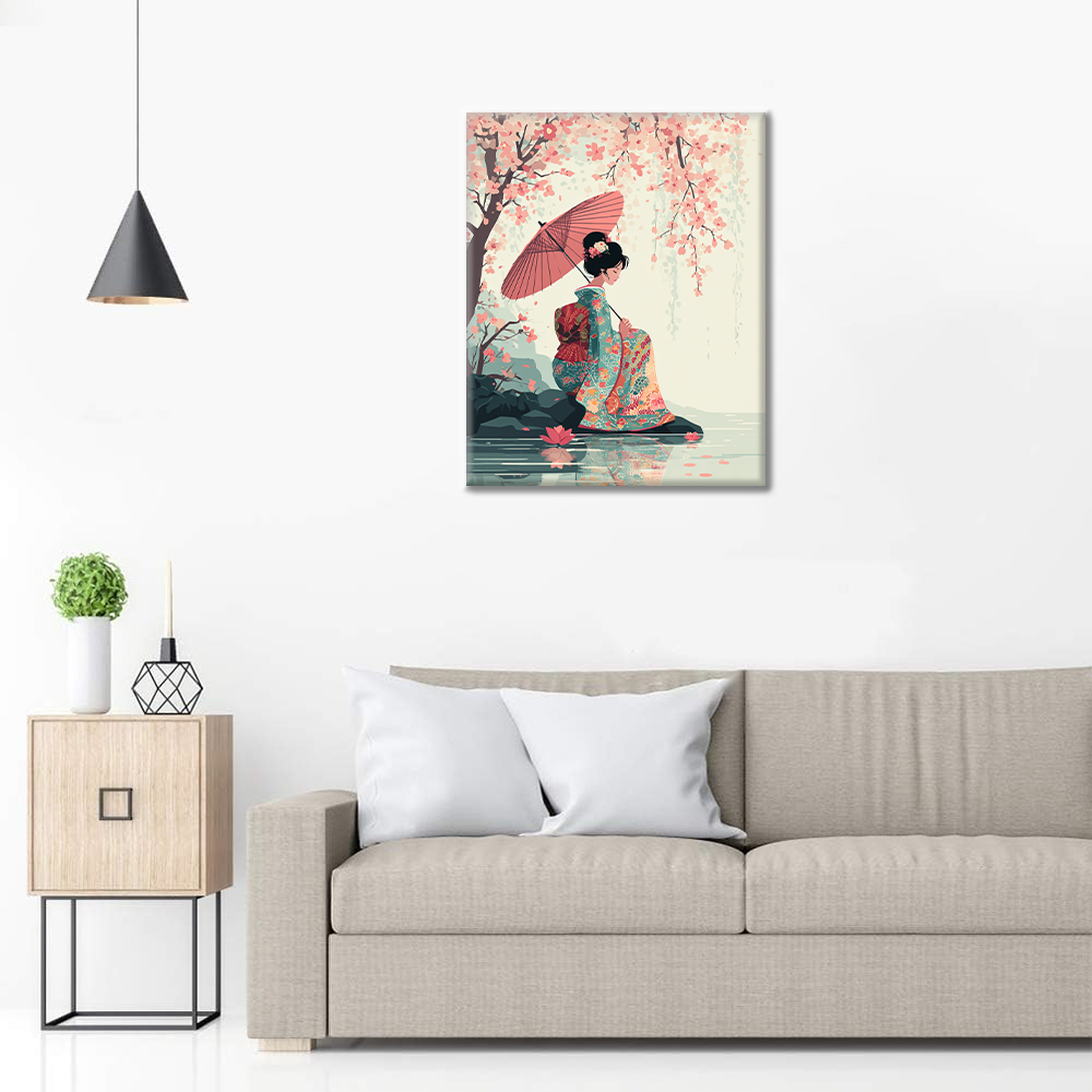 Sakura Paraply - Måla efter siffror