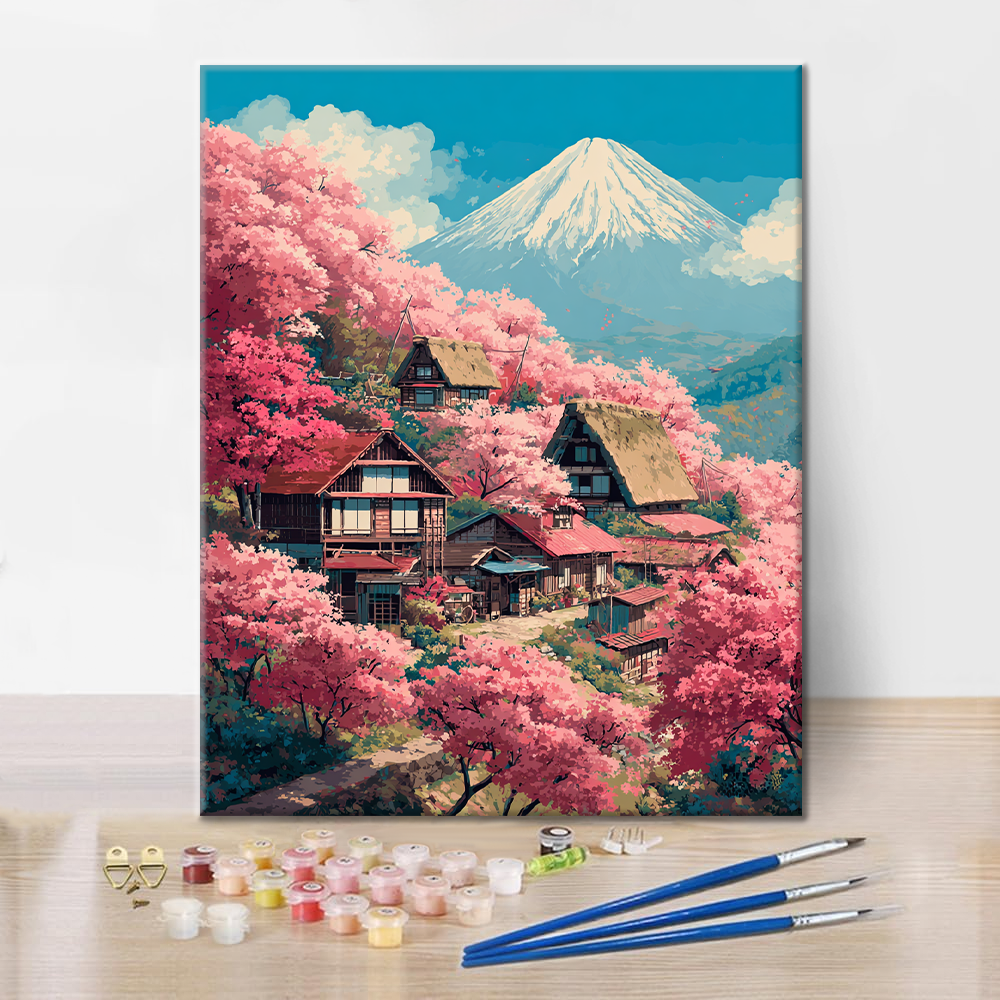 Sakura Villa vid berget Fuji - Måla efter siffror
