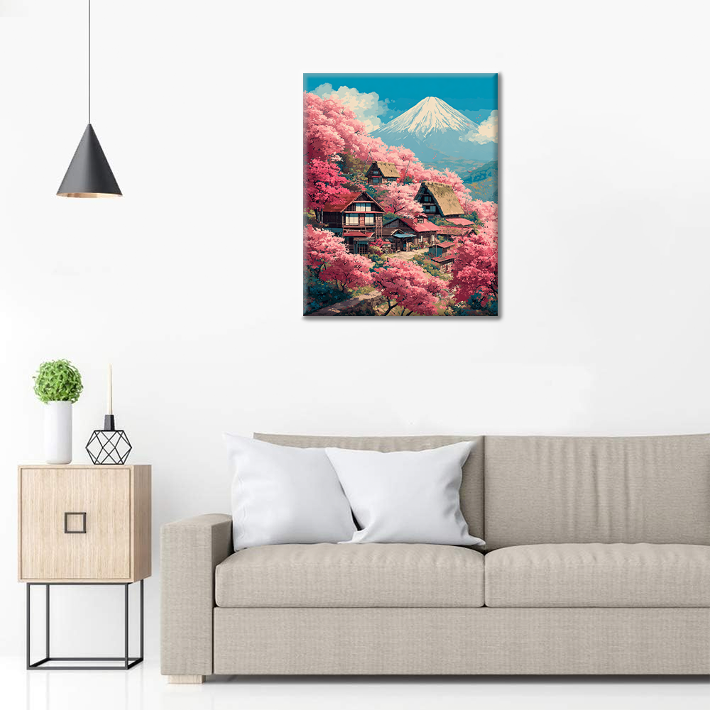 Sakura Villa vid berget Fuji - Måla efter siffror