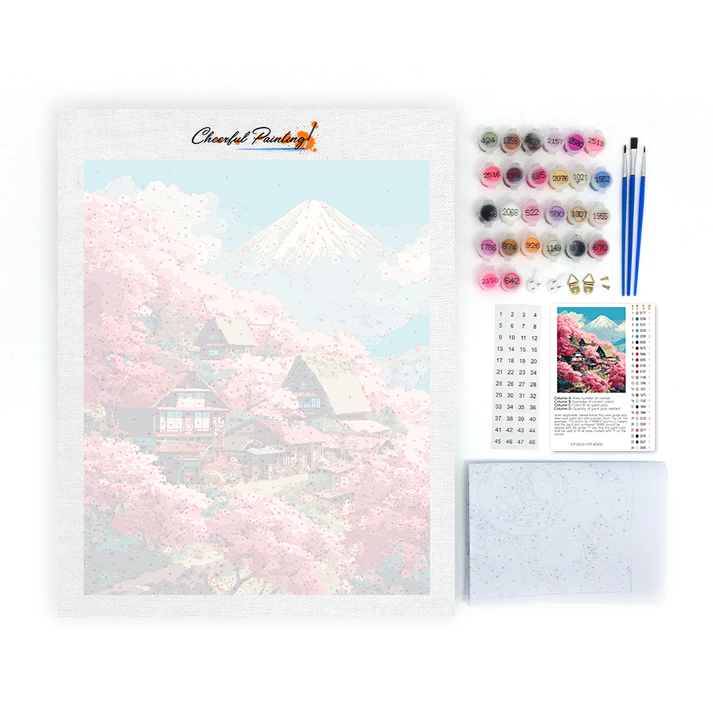 Sakura Villa vid berget Fuji - Måla efter siffror