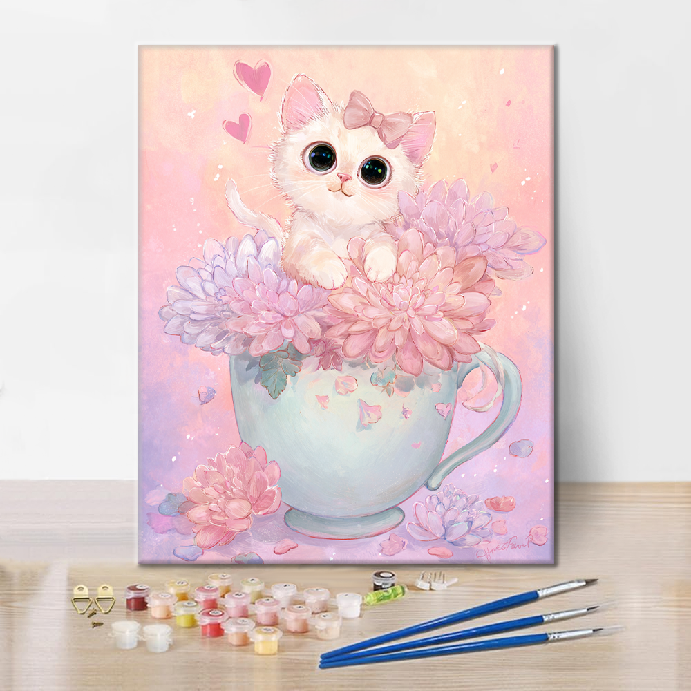 Tea Time Kitten - Måla efter siffror