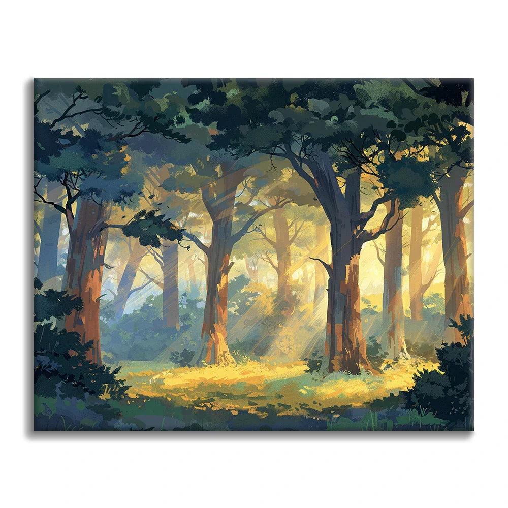 Solbelyst skog - Måla efter siffror