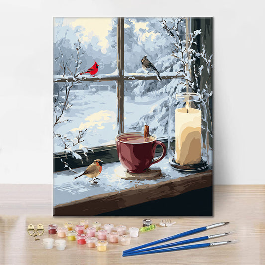 Vinterfönsterscen - Måla efter siffror