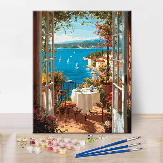 Havsutsikten från fönstret. - Måla efter siffror