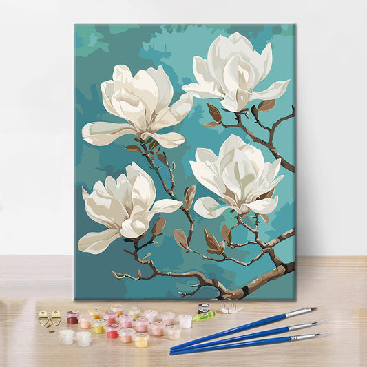Närbild av vit magnolia - Måla efter siffror