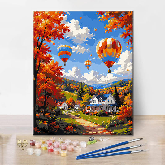 Varmluftsballonger över en höstdal – Måla efter siffror