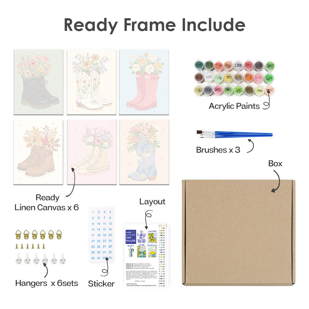 Blommor i skor - Måla efter nummer