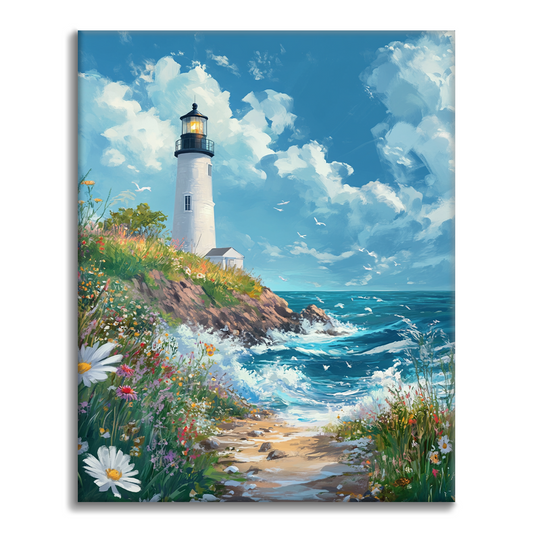 Raging Sea With Lighthouse - Måla Efter Siffror
