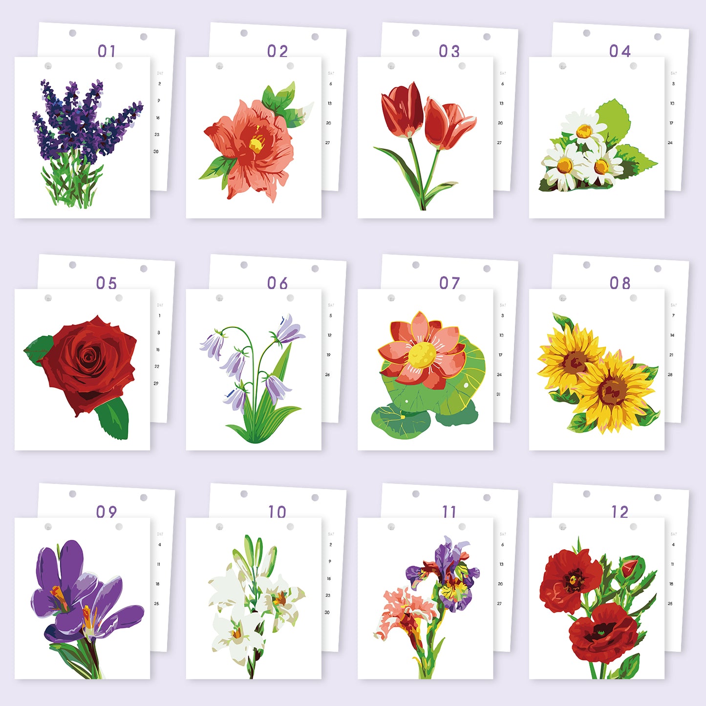 Blommor-2027 Måla efter siffror-kalender