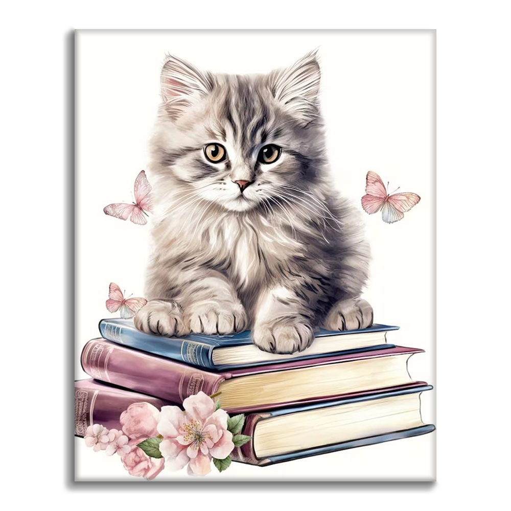 Söta Katter Clipart Med Böcker - Måla Efter Siffror