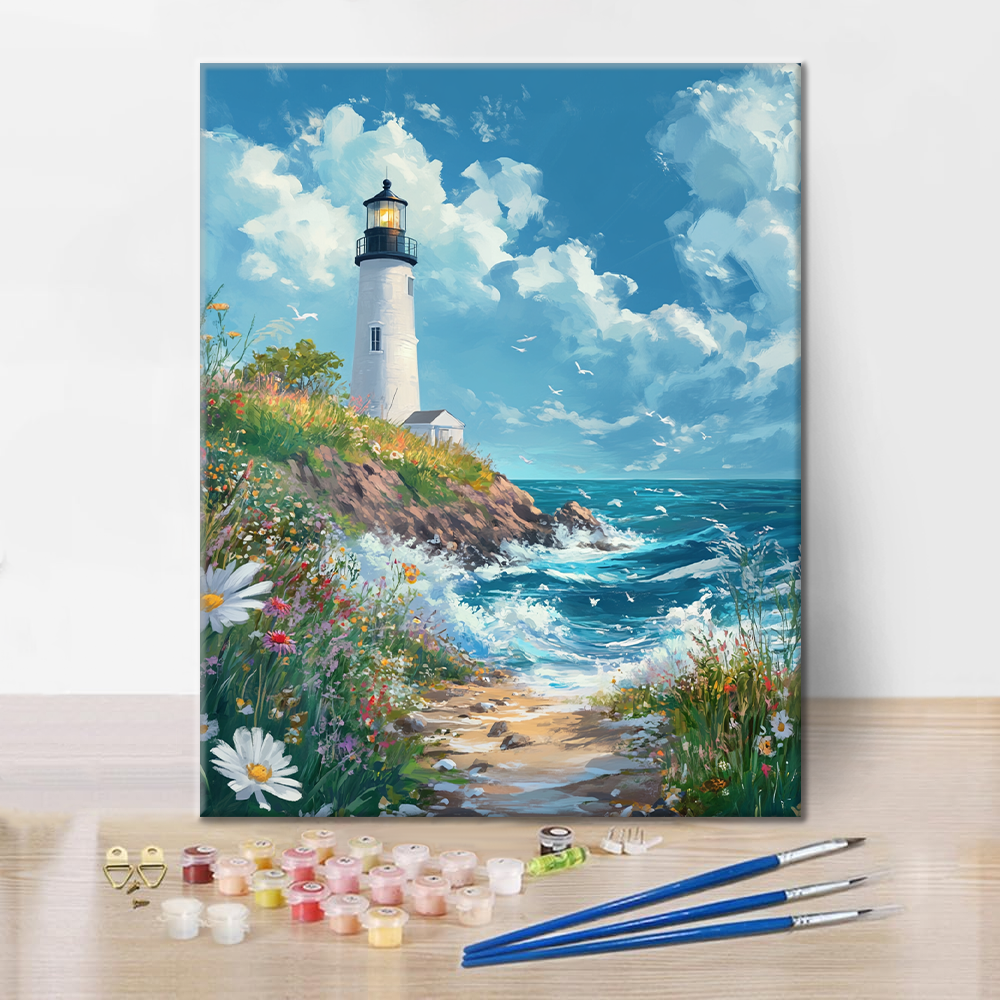 Raging Sea With Lighthouse - Måla Efter Siffror