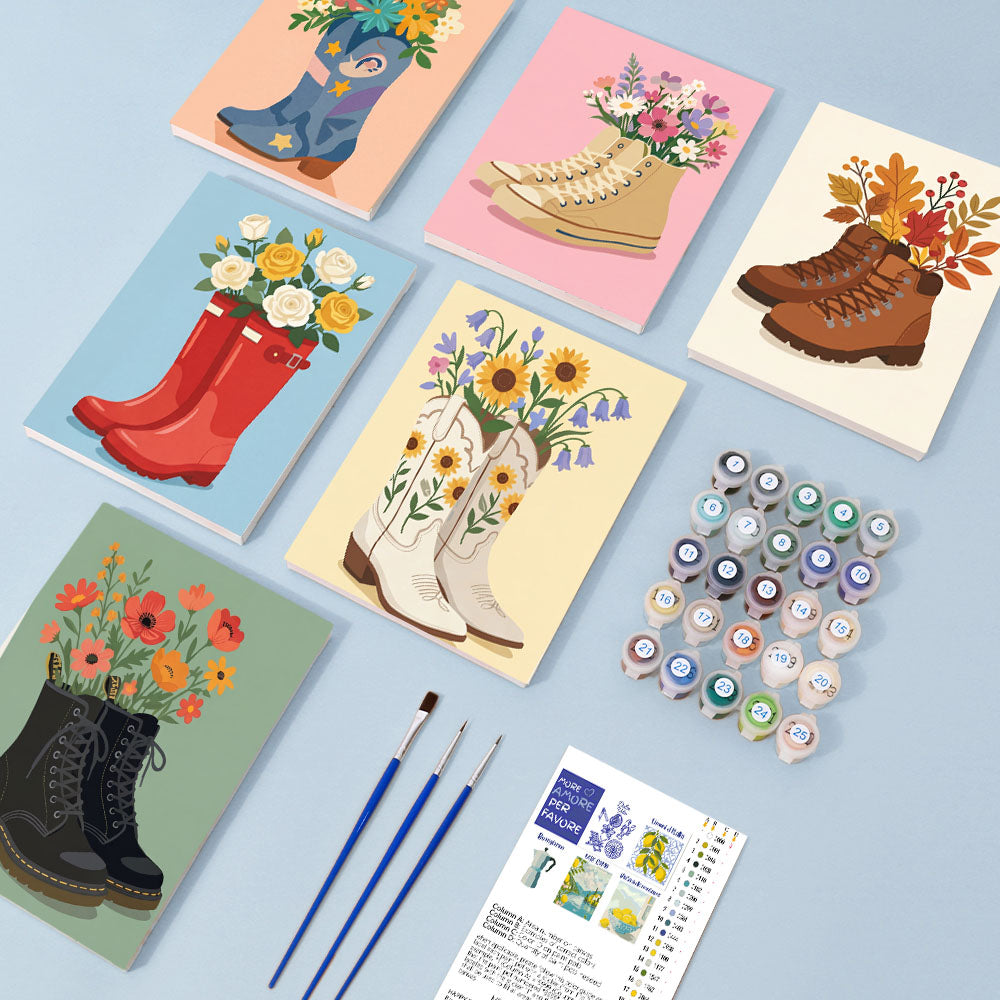 Blommor i skor - Måla efter nummer