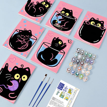 Rosa svarta katter - Måla efter nummer