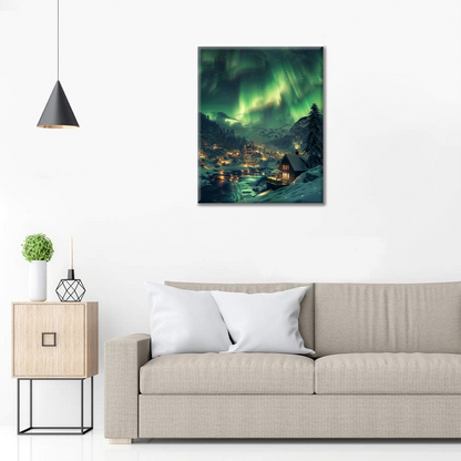 By Village Under The Aurora - Måla Efter Siffror