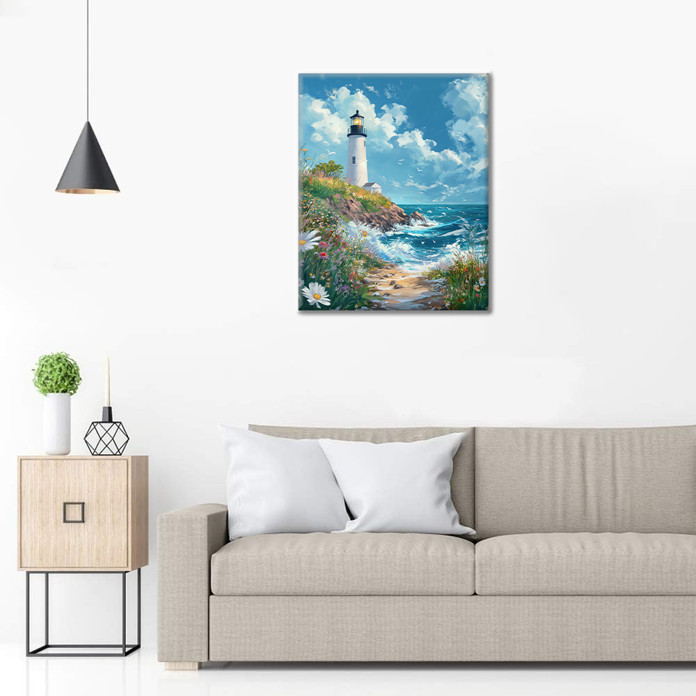 Raging Sea With Lighthouse - Måla Efter Siffror