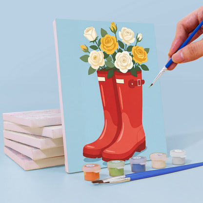 Blommor i skor - Måla efter nummer