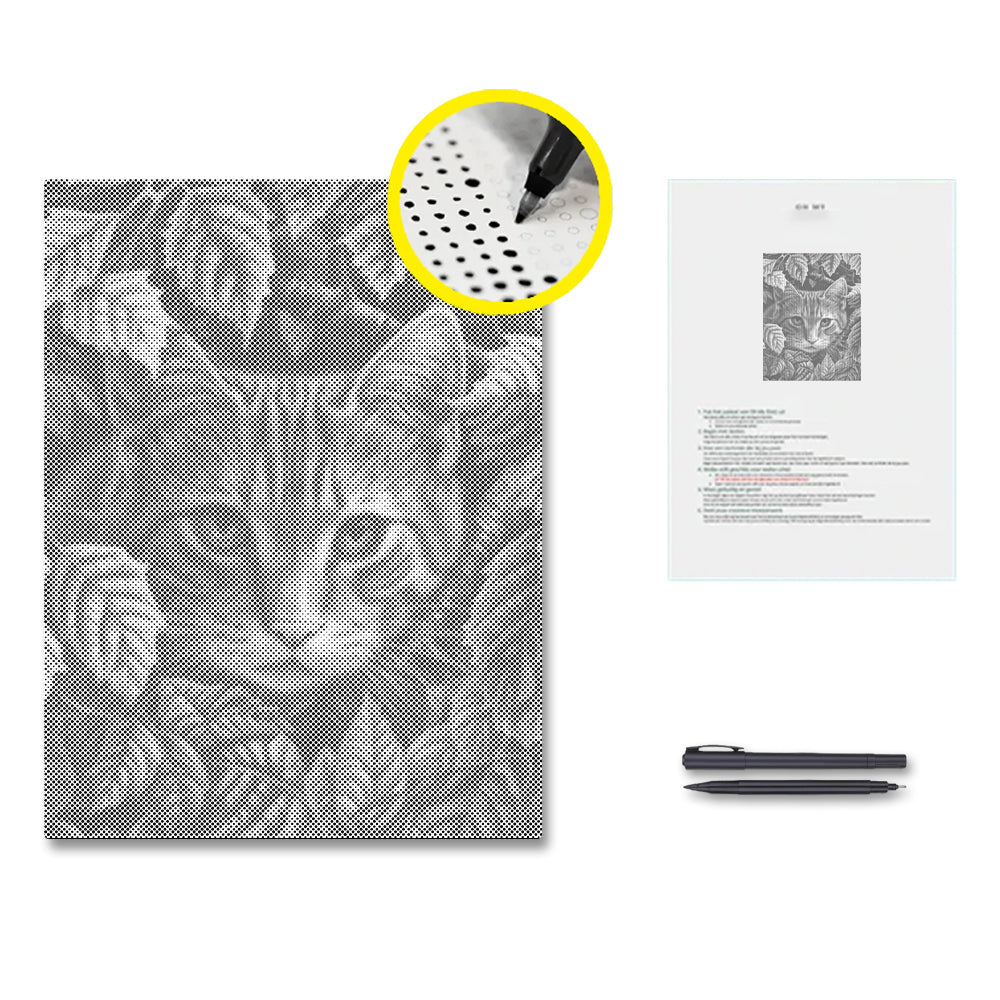 Löv och katt - Prickmålning