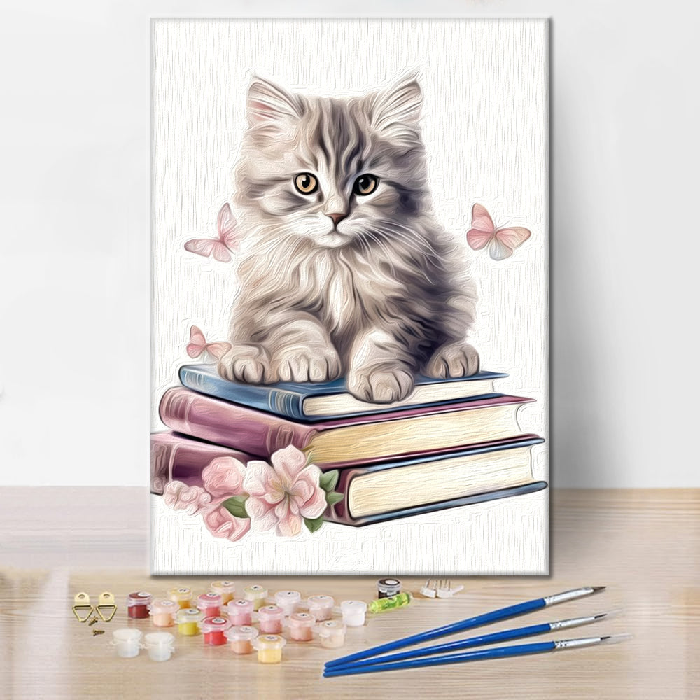 Söta Katter Clipart Med Böcker - Måla Efter Siffror