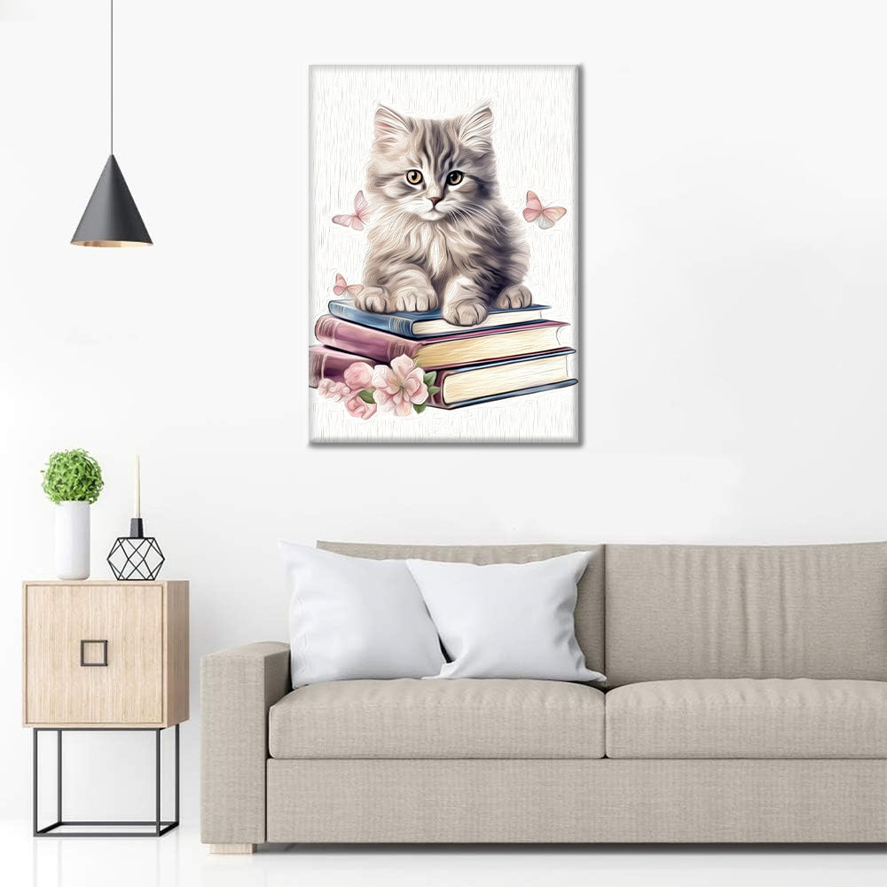 Söta Katter Clipart Med Böcker - Måla Efter Siffror