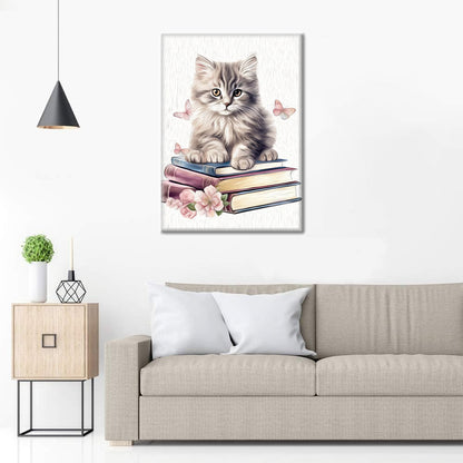 Söta Katter Clipart Med Böcker - Måla Efter Siffror