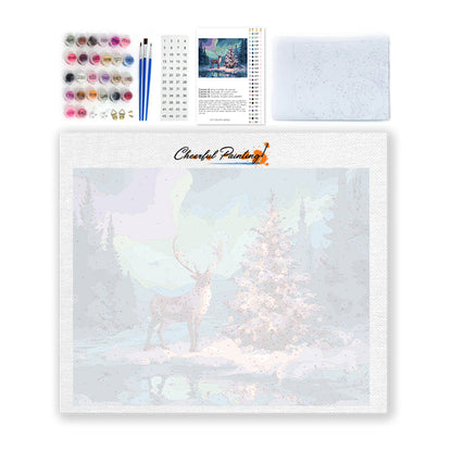 Ren och julgran – Måla efter siffror