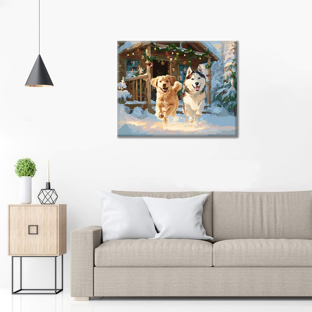 Snöhundar – Måla efter siffror