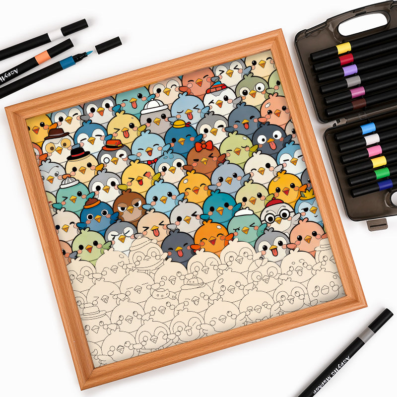 Fåglar - Träpussel att färglägga