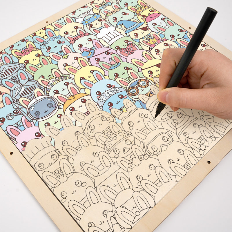 Kaniner - Träpussel att färglägga