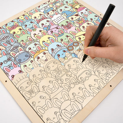 Kaniner - Träpussel att färglägga