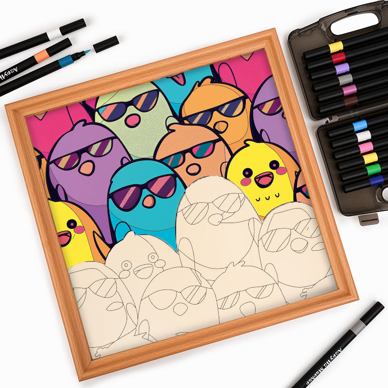 Charmiga fåglar - Träpussel att färglägga