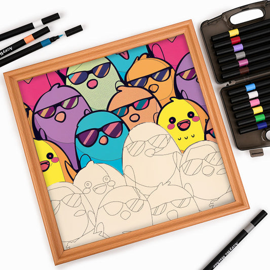 Coola fåglar - Träpussel att färglägga