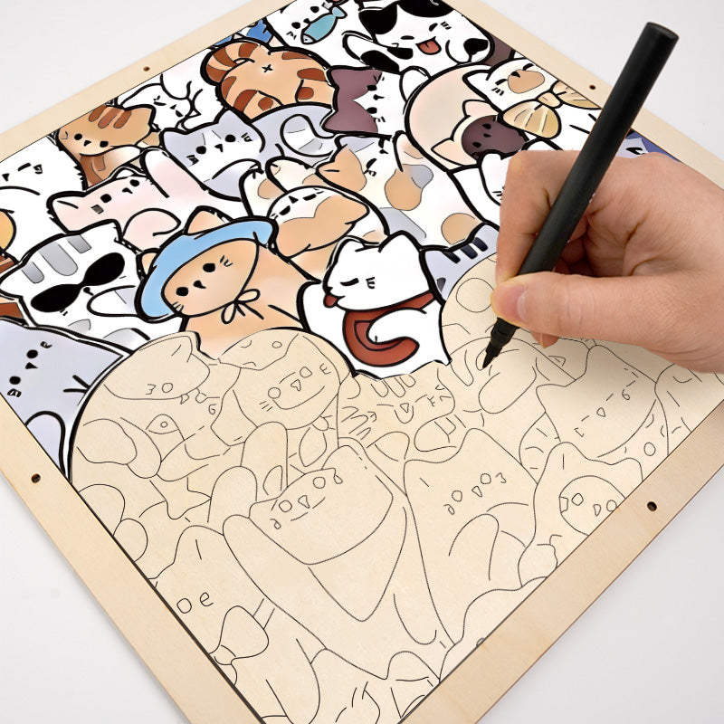 Lata katter - Träpussel att färglägga