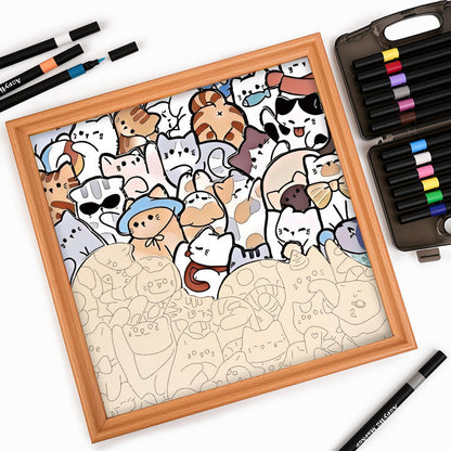 Lata katter - Träpussel att färglägga