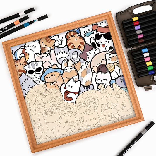 Lata Katter - Träpussel att färglägga