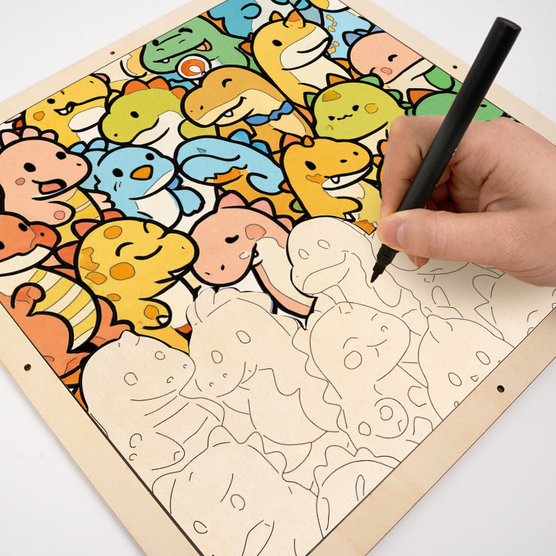 Liten drake - Träpussel att färglägga