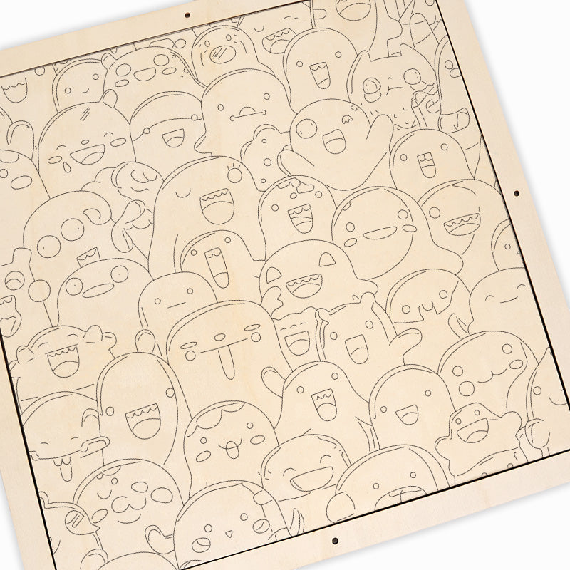 Busiga monster - Träpussel att färglägga