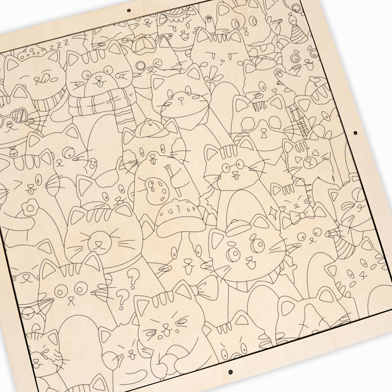 Nyckfulla katter - Träpussel att färglägga