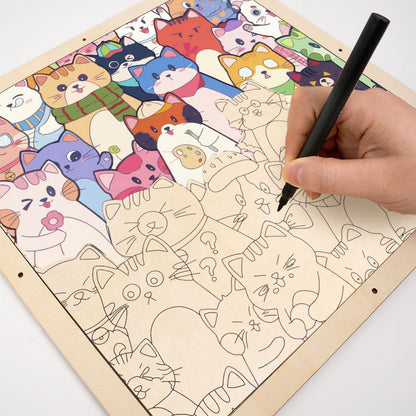 Nyckfulla katter - Träpussel att färglägga