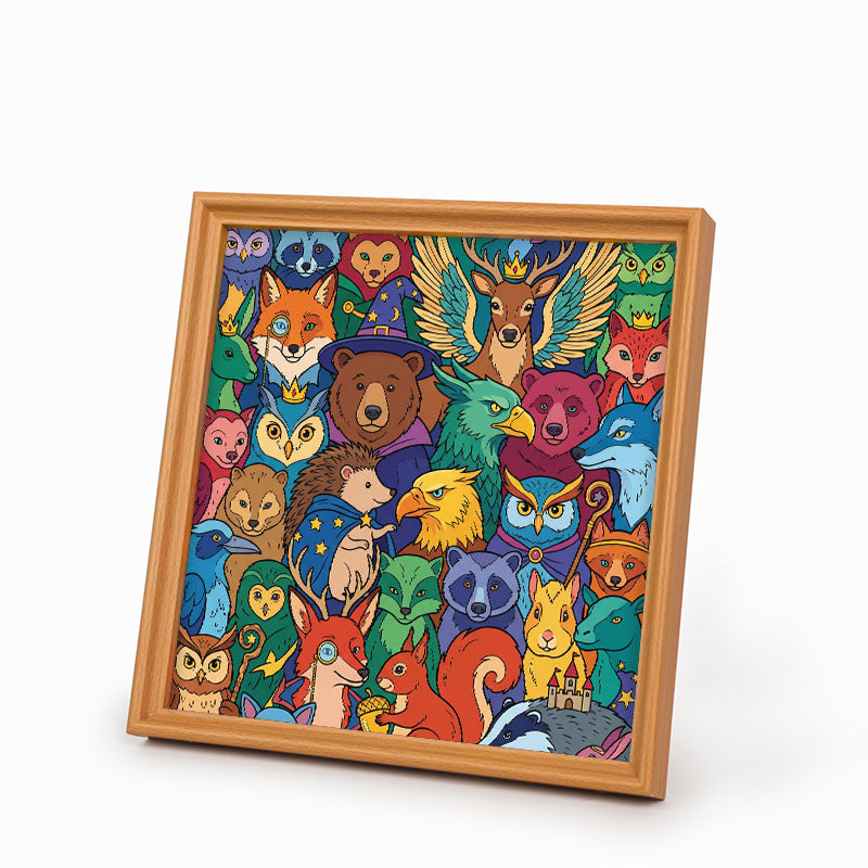 Förtrollade skogsvänner - Träpussel att färglägga