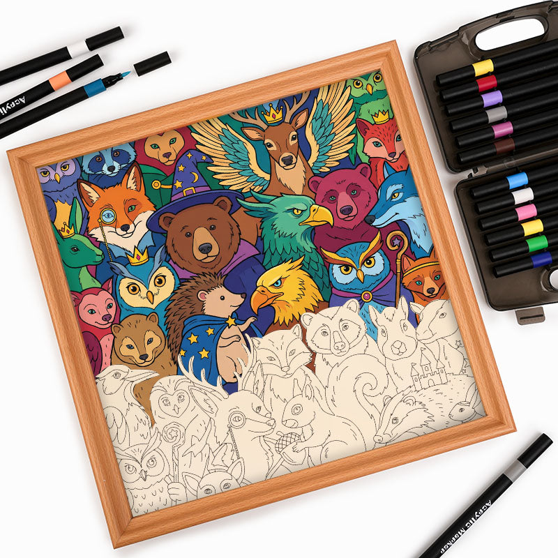 Förtrollade skogsvänner - Träpussel att färglägga