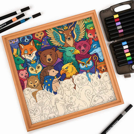 Förtrollade skogsvänner - Träpussel att färglägga