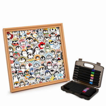 Roliga pingviner - Träpussel att färglägga